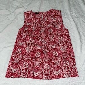 Talbots Sz 10 Top Woman Red Floral Damask Blouse Sleeveless